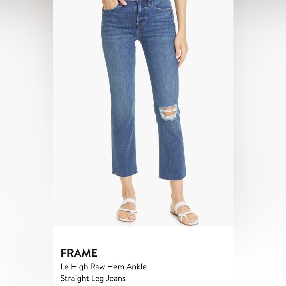 Frame blue jeans, raw hem. Size 24
